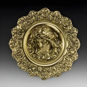 Luxus Bronze-Reliefskulptur mit gerahmtem Jesus Christus Gesicht in Gold- und Antikbronze-Finish von Luxury Group International