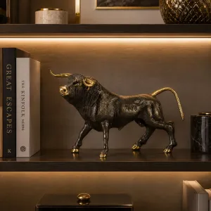 Luxury Freestanding Bull Bronze Sculpture with Golden Accents Lifestyle View by Luxury Group International