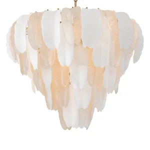Luxury Frosted Glass Feather Chandelier – Elegant Pendant Ceiling Lamp Front View by Luxury Group International