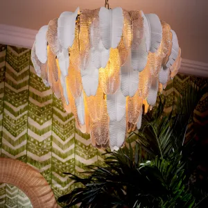 Luxury Frosted Glass Feather Chandelier – Elegant Pendant Ceiling Lamp Lifestyle View by Luxury Group International
