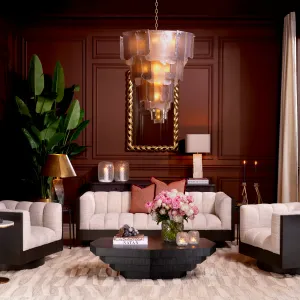 Lampadario Stratificato in Vetro Satinato di Lusso – Illuminazione Elegante e di Impatto Vista laterale di Luxury Group International