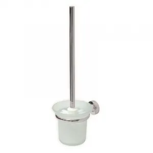 Luxury Frosted Glass Toilet Brush Holder with Chrome Plated Wall Mount Front View by Luxury Group International