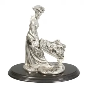 Luxury Garden Lady Bronze Sculpture with Flower-Filled Wheelbarrow in Golden & Silver Finish by Luxury Group International