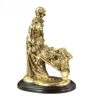 Luxury Garden Lady Bronze Sculpture with Flower-Filled Wheelbarrow in Golden & Silver Finish by Luxury Group International