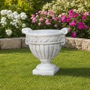 Luxury Garden Planter with Fluted Bowl Design and Decorative Scroll Border Lifestyle View by Luxury Group International