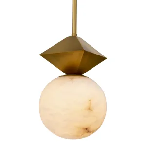 Lampada a Sospensione di Lusso con Globo Geometrico in Alabastro e Finitura in Ottone Spazzolato di Luxury Group International