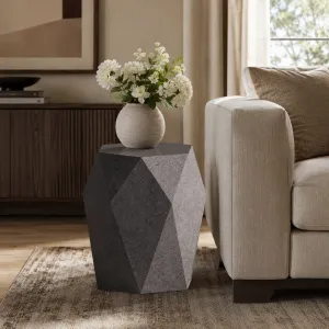 Luxury Geometric Concrete Side Table with Faceted Sculptural Design Lifestyle View by Luxury Group International