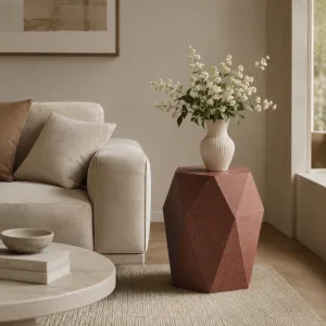 Luxury Geometric Concrete Side Table with Faceted Sculptural Design Lifestyle View by Luxury Group International