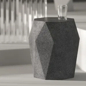 Luxury Geometric Concrete Side Table with Faceted Sculptural Design Lifestyle View by Luxury Group International