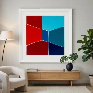 Luxury Geometric Silkscreen Wall Art Print in White Frame 112 cm Lifestyle View by Luxury Group International