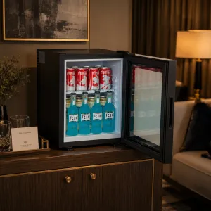Luxury Glass Door Mini Bar Cabinet with Energy-Efficient Thermoelectric Cooling System - 28 Litre Lifestyle View by Luxury Group International