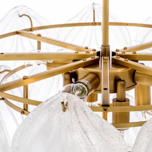 Lampadario di Lusso in Vetro a Forma di Foglia – Lampada a Sospensione Moderna in Vetro Artistico Satinato Vista dettaglio di Luxury Group International