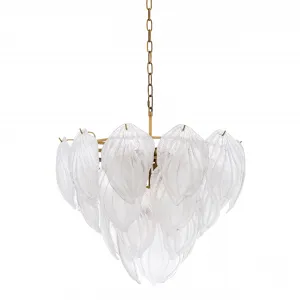 Lampadario di Lusso in Vetro a Forma di Foglia – Lampada a Sospensione Moderna in Vetro Artistico Satinato Vista frontale di Luxury Group International