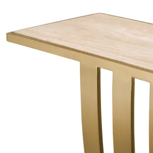 Luxus Gold Konsolentisch mit skulpturaler, geschwungener Metallbasis – Luxus Hotelmöbel Detailansicht von Luxury Group International