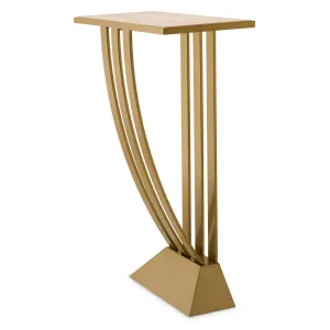 Luxus Gold Konsolentisch mit skulpturaler, geschwungener Metallbasis – Luxus Hotelmöbel Seitenansicht von Luxury Group International