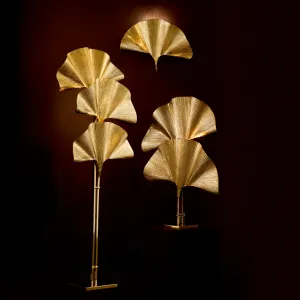Luxury Gold Ginkgo Leaf Floor Lamp with Sculptural Three-Light Design Front View by Luxury Group International