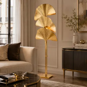 Luxury Gold Ginkgo Leaf Floor Lamp with Sculptural Three-Light Design Lifestyle View by Luxury Group International