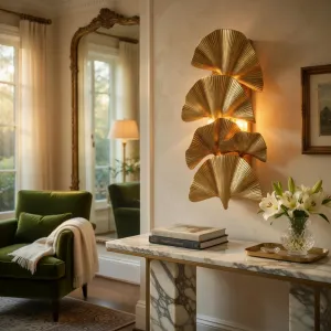 Luxury Gold Ginkgo Leaf Wall Sconce with Artistic Design for Elegant Interiors Lifestyle View by Luxury Group International