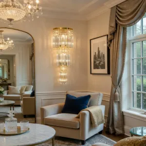 Luxury Gold Glam Crystal Wall Lamp with Tiered Prism Design and Glass Rod Detailing Lifestyle View by Luxury Group International