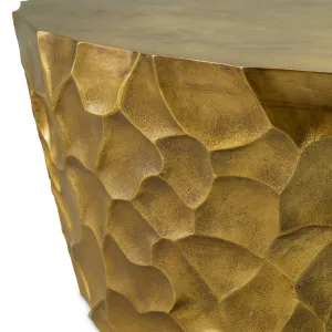 Luxury Gold Hammered Metal Round Coffee Table with Sculptural Base - Luxury Coffee Table Detail View by Luxury Group International