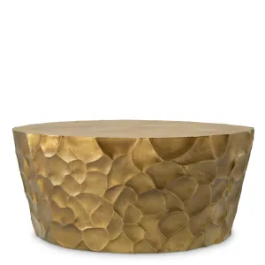 Luxury Gold Hammered Metal Round Coffee Table with Sculptural Base - Luxury Coffee Table Side View by Luxury Group International