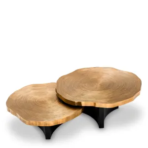 Luxury Gold Nesting Coffee Table Set of 2 with Black Sculptural Bases - Luxury Hotel Furniture Front View by Luxury Group International
