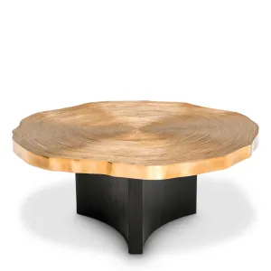 Luxury Gold Nesting Coffee Table Set of 2 with Black Sculptural Bases - Luxury Hotel Furniture Front View by Luxury Group International