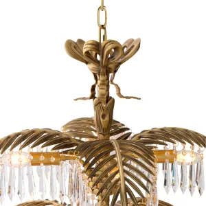 Lampadario di Cristallo a Foglia di Palma Oro di Lusso – Illuminazione di Design a Più Livelli Vista dettaglio di Luxury Group International
