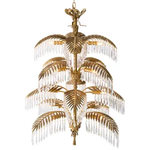 Lampadario di Cristallo a Foglia di Palma Oro di Lusso – Illuminazione di Design a Più Livelli Vista frontale di Luxury Group International