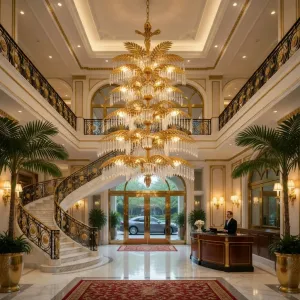 Lampadario di Cristallo a Foglia di Palma Oro di Lusso – Illuminazione di Design a Più Livelli Vista lifestyle di Luxury Group International