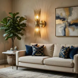 Applique Murale Cage à Tiges Dorée de Luxe – Luminaire Mural Moderne à Double Source Lumineuse Vue lifestyle par Luxury Group International