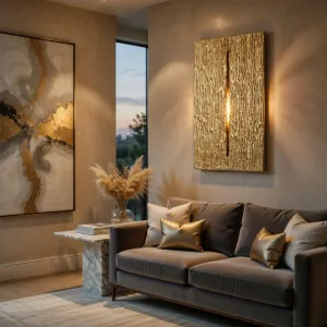 Luxury Gold Textured Wall Sconce with Vertical Design for Sophisticated Interiors Lifestyle View by Luxury Group International