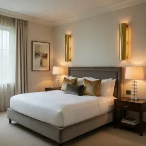 Luxus Goldene Röhren-Wandleuchte mit Skulpturaler Messing-Oberfläche Lifestyle-Ansicht von Luxury Group International
