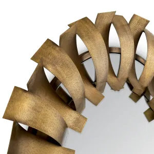 Luxury Golden Round Sunburst Wall Mirror with Sculptural Metal Frame - Luxury Hotel Furniture Detail View by Luxury Group International