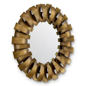 Luxury Golden Round Sunburst Wall Mirror with Sculptural Metal Frame - Luxury Hotel Furniture Side View by Luxury Group International