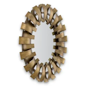 Luxury Golden Round Sunburst Wall Mirror with Sculptural Metal Frame - Luxury Hotel Furniture Side View by Luxury Group International