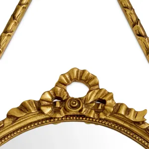 Luxury Golden Baroque Oval Wall Mirror with Ribbon Bow & Ornate Frame - Luxury Hotel Furniture Detail View by Luxury Group International