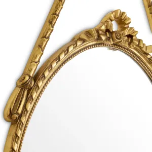 Luxury Golden Baroque Oval Wall Mirror with Ribbon Bow & Ornate Frame - Luxury Hotel Furniture Detail View by Luxury Group International