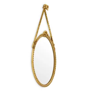 Luxury Golden Baroque Oval Wall Mirror with Ribbon Bow & Ornate Frame - Luxury Hotel Furniture Front View by Luxury Group International