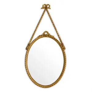 Luxury Golden Baroque Oval Wall Mirror with Ribbon Bow & Ornate Frame - Luxury Hotel Furniture Front View by Luxury Group International