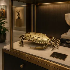 Luxury Golden Bronze Crab Sculpture with Textured Shell and Sculpted Claws - Luxury Bronze Figure Lifestyle View by Luxury Group International