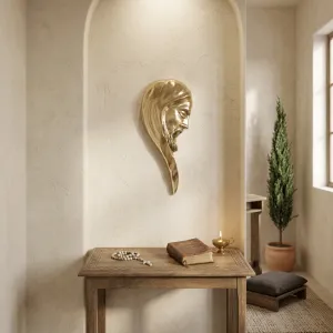 Luxury Golden Bronze Face of Jesus Christ Wall Sculpture Lifestyle View by Luxury Group International