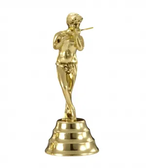 Luxury Golden Bronze Flute Player Sculpture on Tiered Pedestal Front View by Luxury Group International