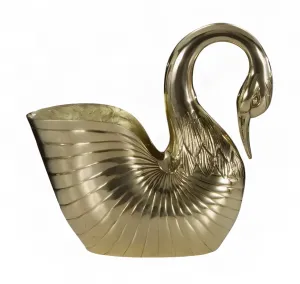 Luxury Golden Bronze Swan Shell Flower Vase with Sculpted Feather Detailing - Luxury Vases Front View by Luxury Group International