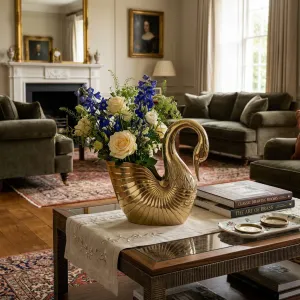 Luxury Golden Bronze Swan Shell Flower Vase with Sculpted Feather Detailing - Luxury Vases Lifestyle View by Luxury Group International