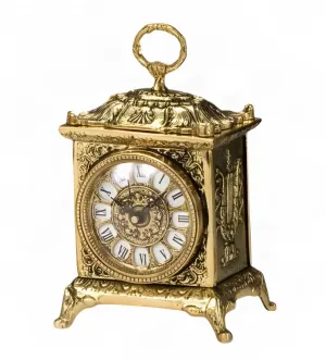 Luxury Golden Bronze Table Clock with Baroque Lantern Case and Ring Finial Front View by Luxury Group International