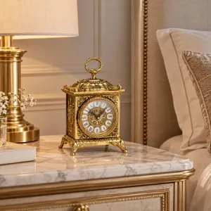Luxury Golden Bronze Table Clock with Baroque Lantern Case and Ring Finial Lifestyle View by Luxury Group International