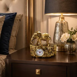 Luxury Golden Elephant Bronze Alarm Clock with Textured Base - Luxury Bronze Sculpture Lifestyle View by Luxury Group International