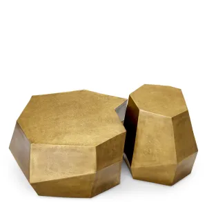 Luxury Golden Geometric Coffee Table Set of 2 with Faceted Sculptural Design - Luxury Hotel Funiture Front View by Luxury Group International