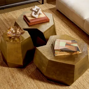 Luxury Golden Geometric Coffee Table Set of 2 with Faceted Sculptural Design - Luxury Hotel Funiture Lifestyle View by Luxury Group International